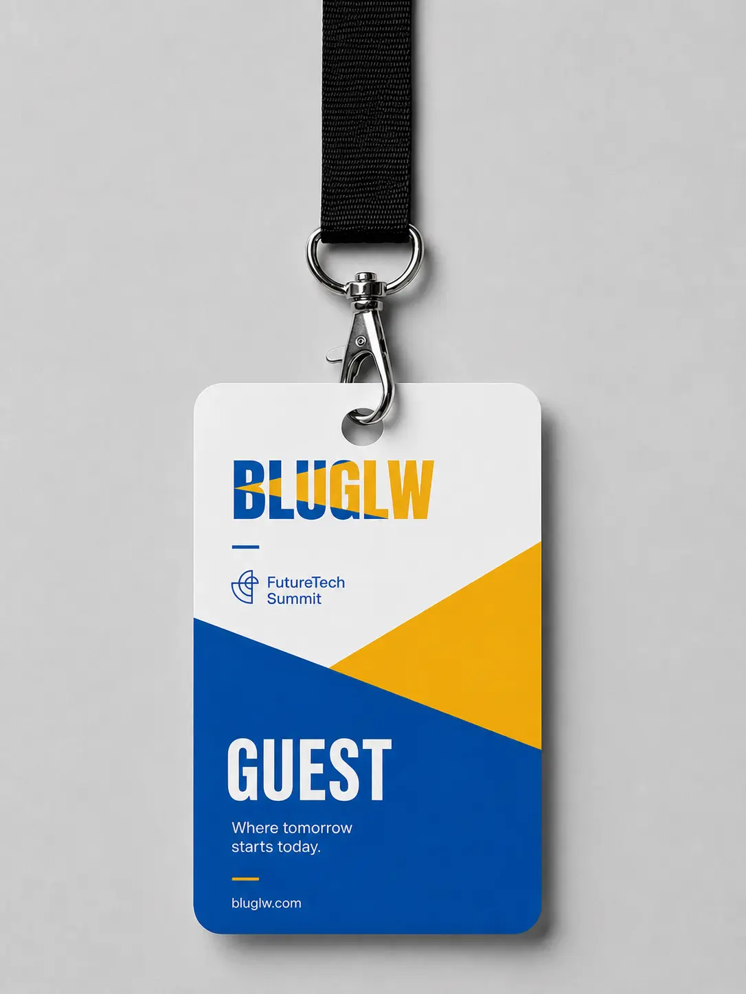 BLUGLW branded event guest lanyard and access pass