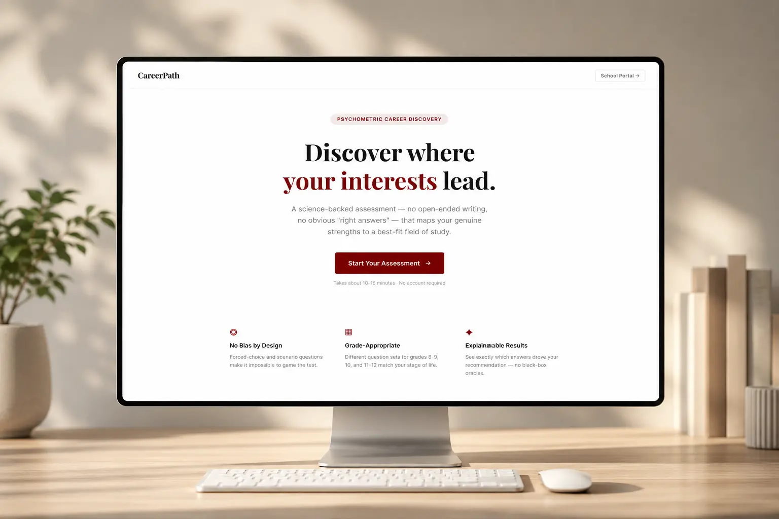 Students Interest Psychometric Platform dashboard layout